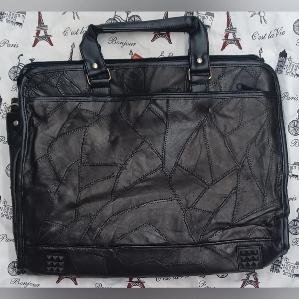 Genuine Lambskin Leather Men's Briefcase - Black